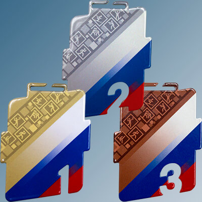 Комплект медалей Родослав 1,2,3 место с цветными лентами 3656-080-235