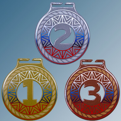 Комплект медалей Милодар 1,2,3 место с цветными лентами 3655-070-235